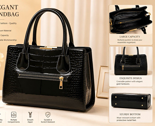 Ladies tote handbag - ladies, black
